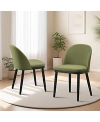 gaomon Linen Dining Chairs Upholstered Chairs with Curved Back and Wood Frame