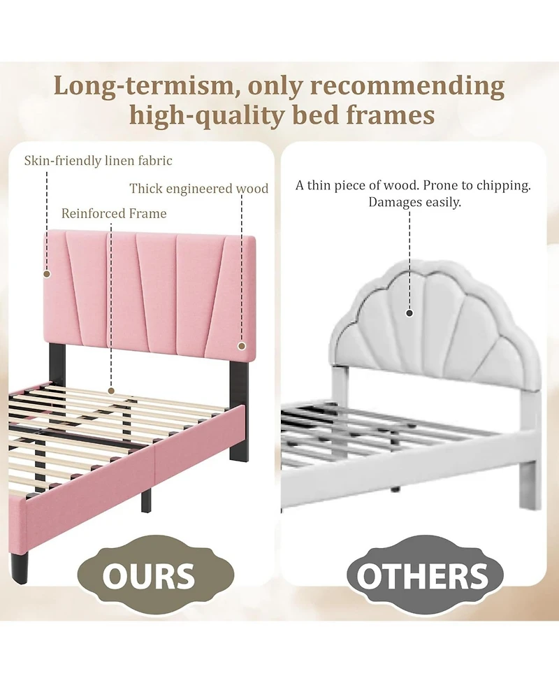 gaomon Twin- Size Mdf + Iron Geometric Pattern Soft Bed, Stylish and Modern Design, Upholstered Mattress
