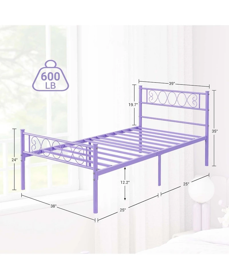 gaomon Twin Size Platform Bed,Metal Twin Bed Frame,Headboard and Footboard with Iron Heart Design,No Box Spring Needed, Easy Assembly