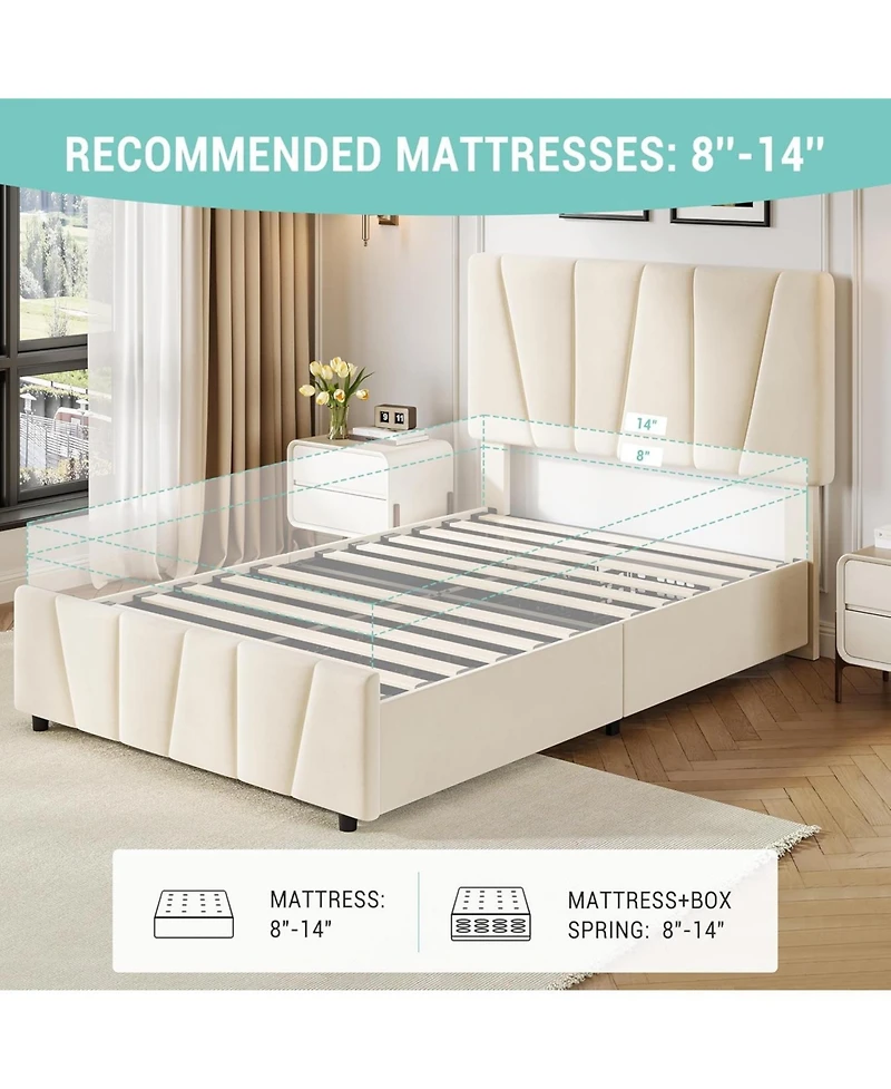 gaomon Twin Linen Upholstered Bed Frame with 2 Storage Drawers & Adjustable Headboard, Wood Slats, No Box Spring Needed