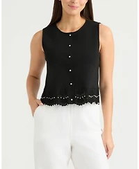 Ellen Tracy Women's Knit Vest with Pearl Detailing Sweater