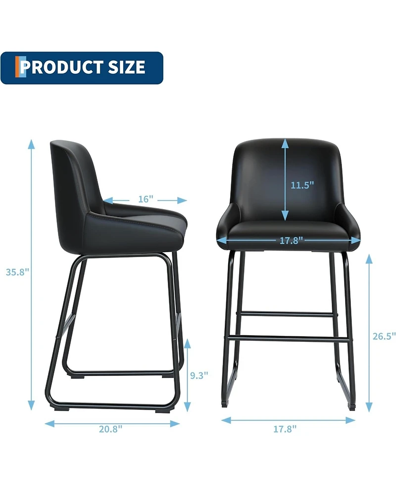 gaomon Bar Stools Set of 3,Pu Leather Counter Height Barstools with Back and Footrest,Upholstered Chairs for Dining Room Kitchen Island