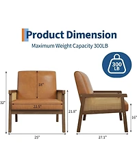 gaomon Pu Leather Accent Chair,Rattan Armchair with Wooden Frame,High Back,Upholstered Reading Chair Leisure Chairs for Living Room Bedroom