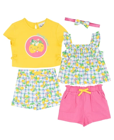 Rare Edition Baby Girls' Lemon Applique Top and Print Shorts, 4-Piece Set