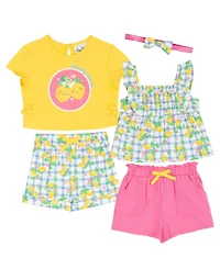 Rare Edition Baby Girls' Lemon Applique Top and Print Shorts, 4-Piece Set
