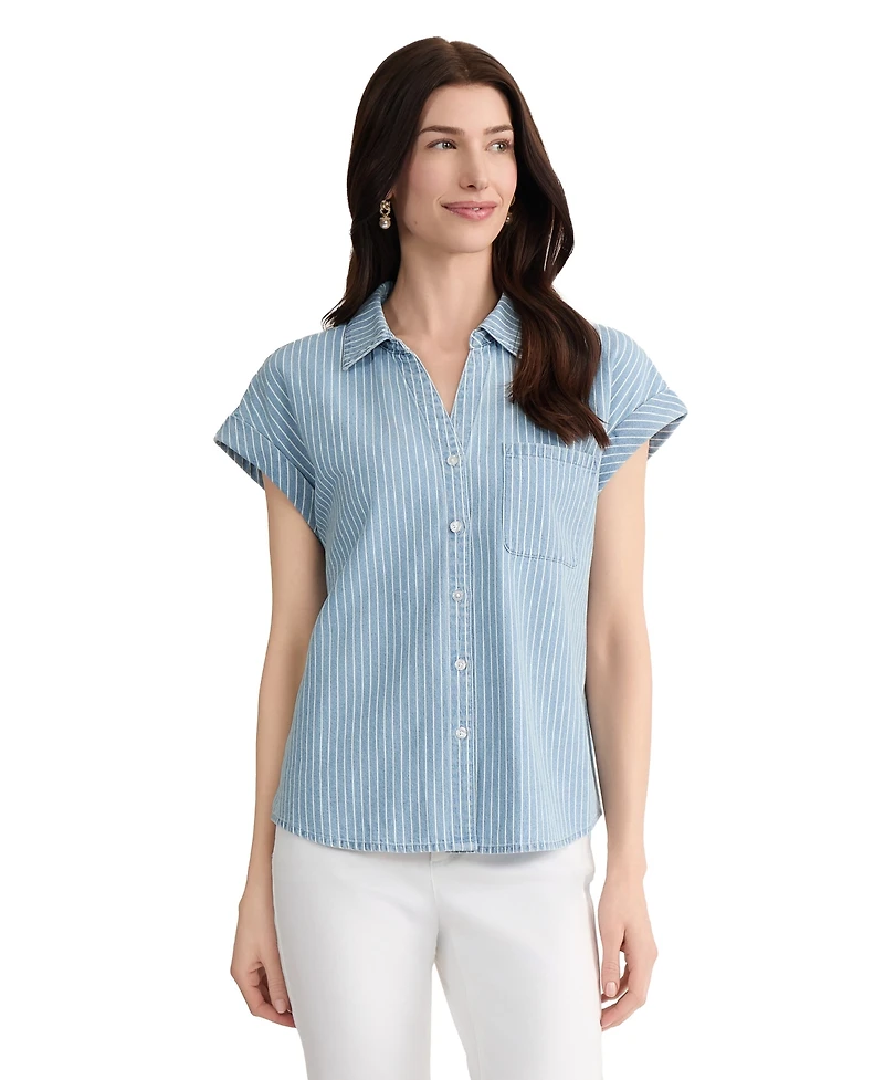 Jones New York Women's Short-Sleeve Collared Cotton Blouse