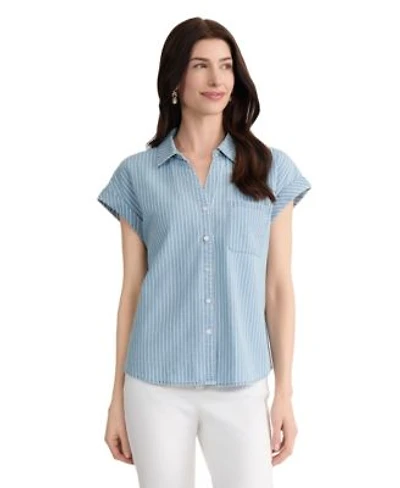 Jones New York Womens Short Sleeve Collared Cotton Blouse