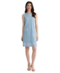 Jones New York Women's Sleeveless Embroidered Midi Shirtdress