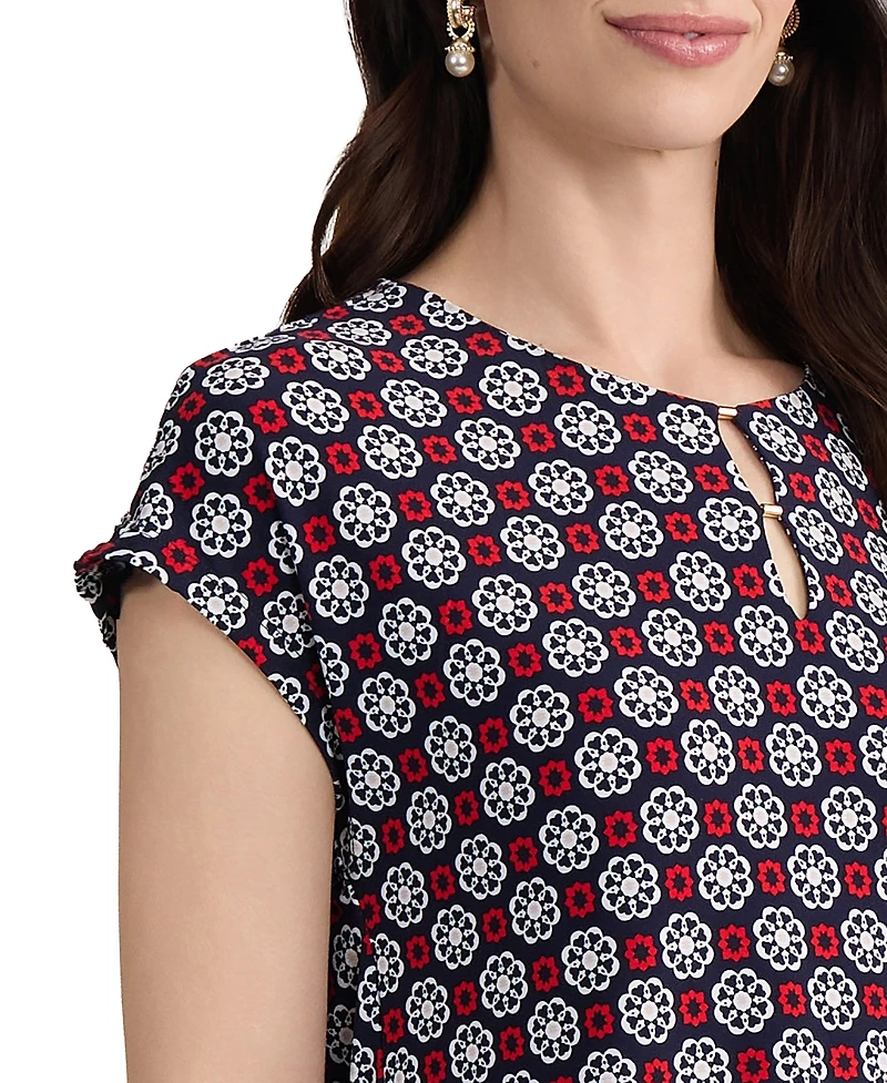 Jones New York Women's Round Neck Printed Jersey Top