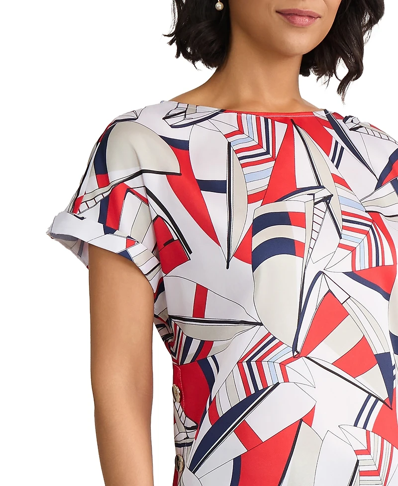 Jones New York Women's Short-Sleeve Polyester Printed Blouse