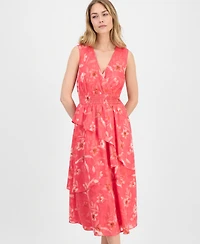 Anne Klein Women's Asymmetric-Tiered Floral Chiffon Midi Dress