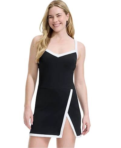 Lands' End Women's V-Neck Wrap Skirt Swim Dress