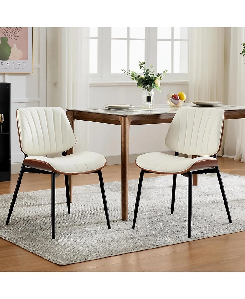 gaomon Dining Chairs Set of 4,Mid-Century Modern Upholstered Retro Pu Leather Kitchen Chairs with Walnut Bentwood Back and Metal Legs Adjustable