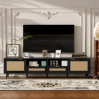 sumyeg 78.8" Cabinet With Storage Rattan Tv Stand & Open Shelf