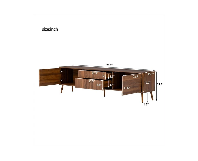 sumyeg 70 inch Fluted Storage Cabinet with Tv Stand Drawers with Cable Management, Solid Wood Legs, Soft-Close Hinges