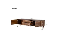 sumyeg 70 inch Fluted Storage Cabinet with Tv Stand Drawers with Cable Management, Solid Wood Legs, Soft-Close Hinges