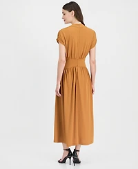 Anne Klein Women's V-Neck Ruched-Shoulder Jersey Dress