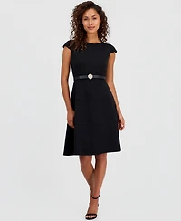 Anne Klein Petite Cap-Sleeve Seamed Scuba Crepe Sheath Dress