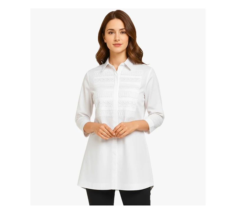 Stella Carakasi Women's Cotton Poplin Button-Front Unique Handmade Bib Pitch Perfect Tunic