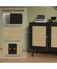 gaomon Buffet Storage Cabinet, 47.2" Rattan Sideboard with Adjustable Shelves, Modern Coffee Bar Credenza for Kitchen, Living Room, Entryway, Din