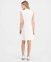 Anne Klein Women's Rose-Detail Mock-Neck Swing Dress