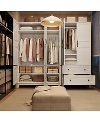 gaomon Armoire Wardrobe Closet with 4 Doors, Tall Wooden Freestanding Cabinet with Hanging Rod and 18 Adjustable Shelves.