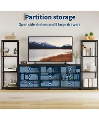 gaomon Tv Stand Dresser for 75 Inch Tv, Large Entertainment Center with Fabric Drawers & 4 Tier Storage Shelves