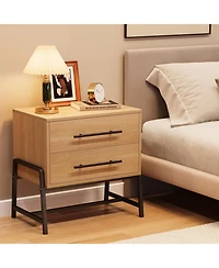 gaomon farmhouse nightstand with 2 drawers, rustic light wood table with metal legs for bedroom or living room