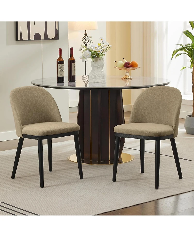 gaomon Linen Dining Chairs Set of 2, Upholstered Chairs with Curved Back and Wood Frame