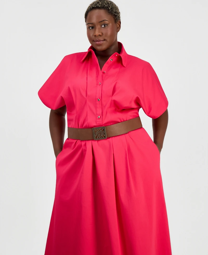 Anne Klein Plus Belted Pleated Midi Shirtdress