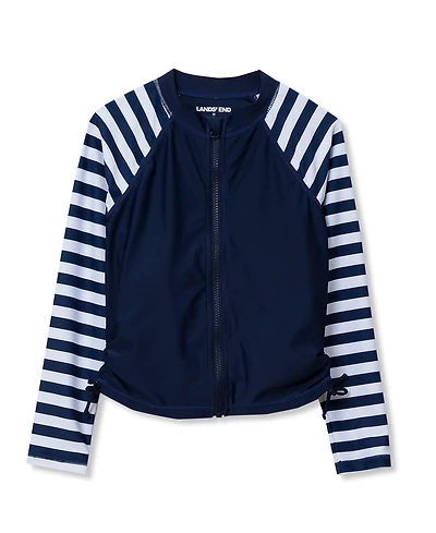 Lands' End Women's Girls Chlorine Resistant Long Sleeve Zip Front Rash Guard