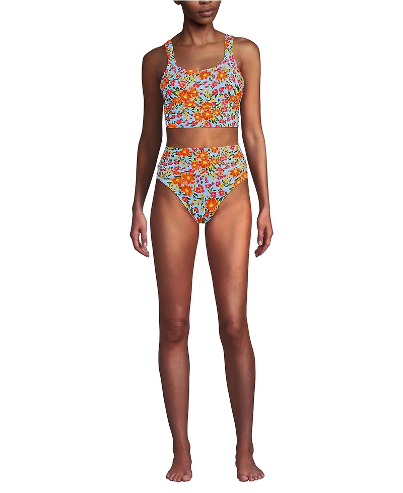 Lands' End Women's Tugless Midkini Top and High Waisted Bottom Swimsuit Set