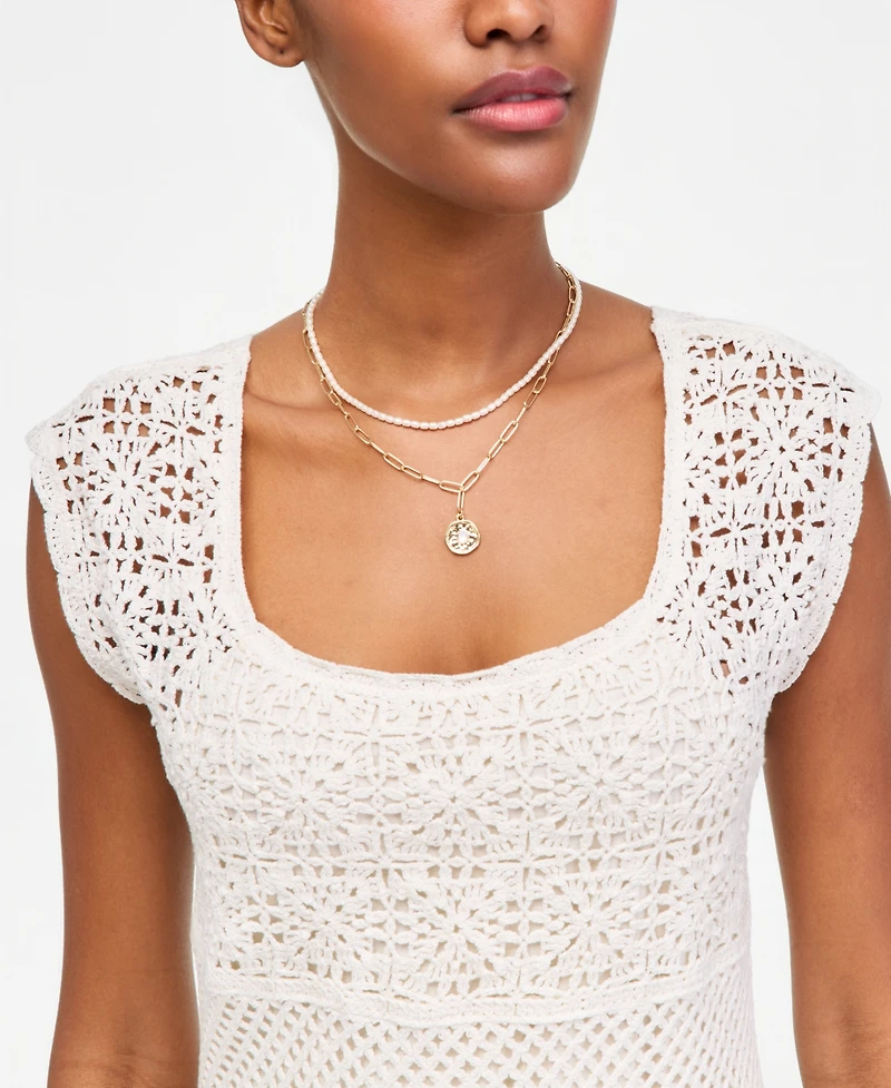 On 34th Women's Cotton Crochet Square-Neck Mini Dress, Macy's Exclusive