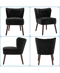 gaomon Modern Wingback Living Room Chair,Armless Lounge Chair with Wood Legs Upholstered Makeup Vanity Tufted Side Fabric Comfy Decor Back