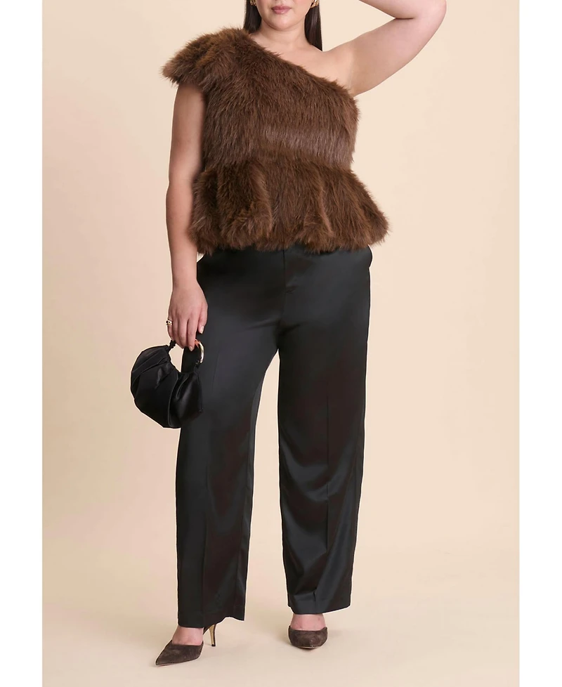 Eloquii Women's Plus Faux Fur Peplum Top