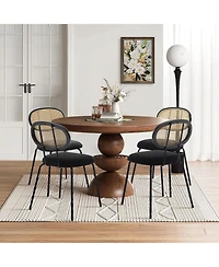 gaomon Rattan Dining Chairs Set of 2,Mid Century Dining Room Chairs with Metal Legs,Modern Velvet Upholstered,Mesh Back Cane Kitchen Chair,Black