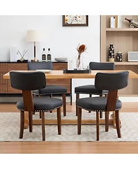 gaomon Leather Dining Chairs Set of 2, Upholstered Chairs with Curved Back & Wood Frame