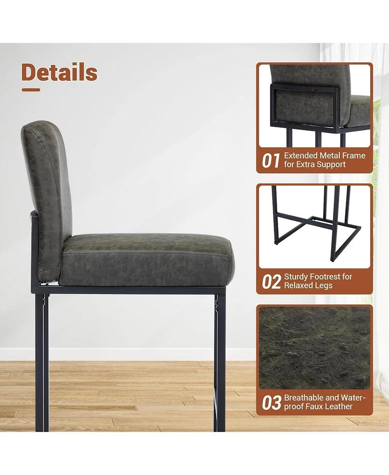 gaomon Counter Height Bar Stools Set of 3, Pu Leather with Black Metal Frame