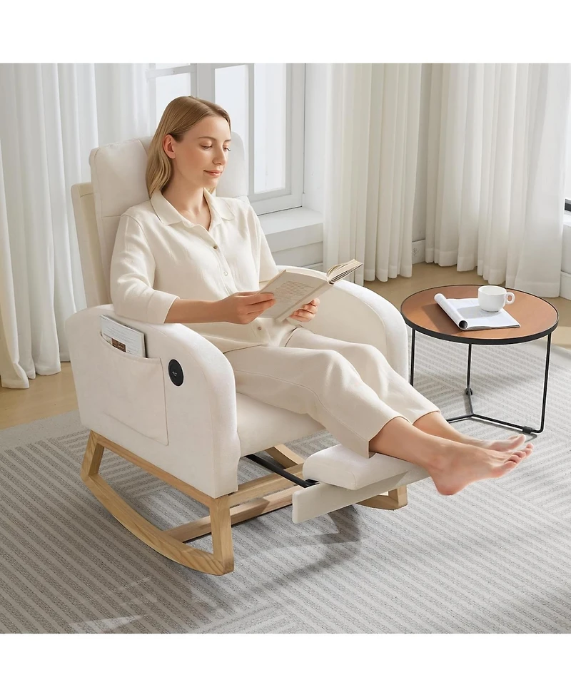 gaomon Linen Nursery Rocking Chair with Usb Port and Footrest