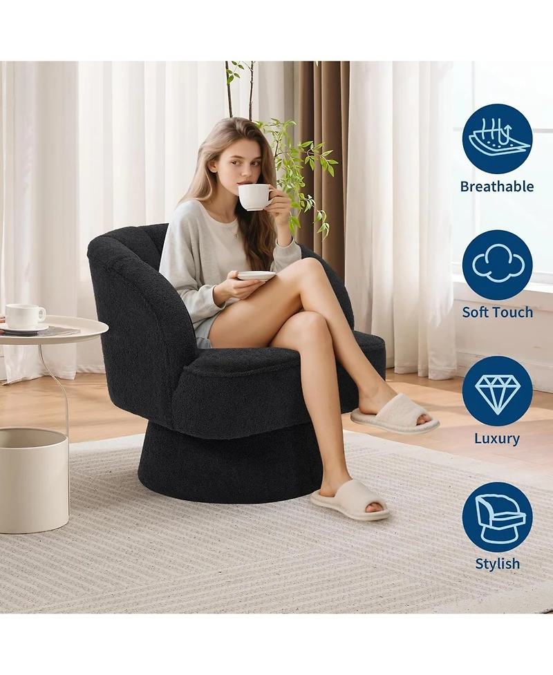 gaomon Teddy Fabric Modern Swivel Barrel Accent Chair