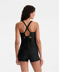 Lands' End Women's Essential Tie Back Ruched Tankini and Shorts Two Piece Set