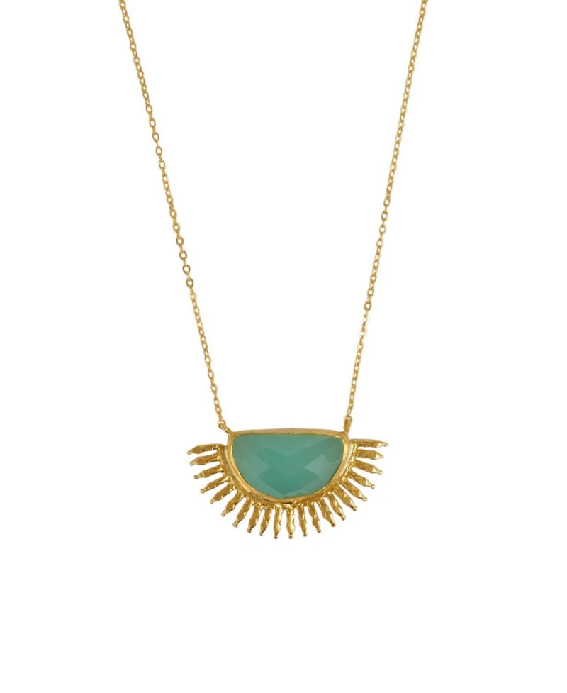 Ottoman Hands Sunrise Aqua Chalcedony Pendant Necklace