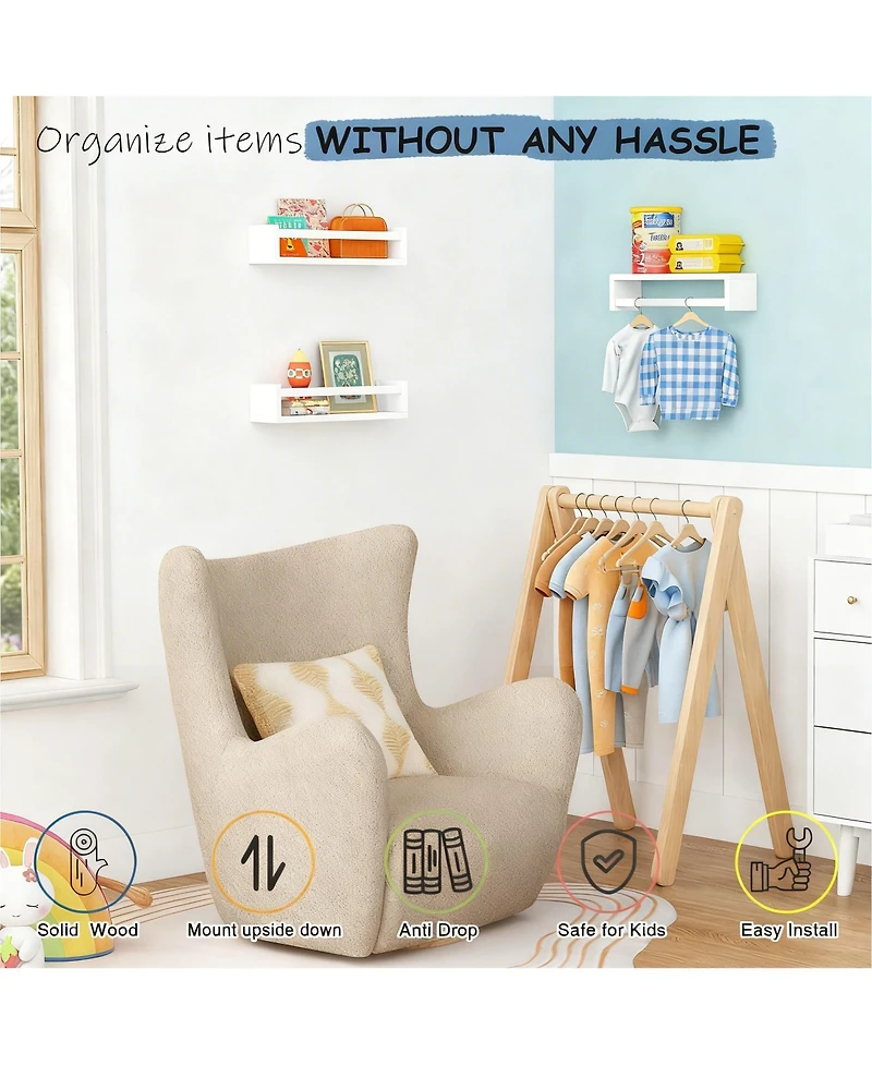 Yigii Floating Shelves Wall Wood Bookshelf Nursery Organizer Set 3