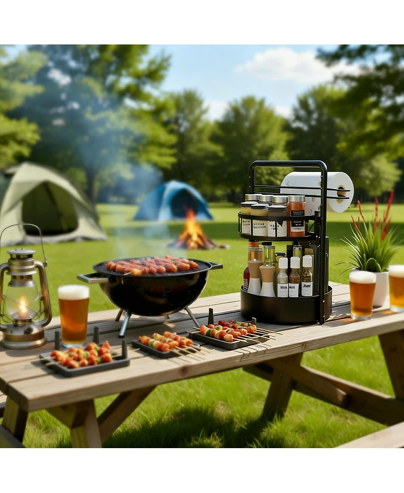 Yigii Rotating Spice shelf Paper Towel Holder 2 Tier Lazy Susan Kitchen Countertop