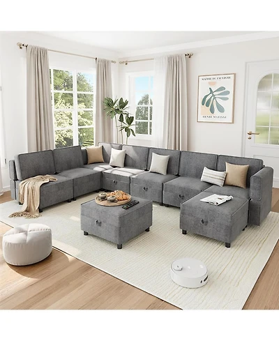 gaomon 139.4" Chenille Reversible Sectional Sofa, 9-Seater Modular Sectional Sofa, Comfy Sectional Sleeper Sofa Couch with Chaise