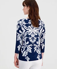 Jm Collection Women's Printed 3/4 Sleeve Scoop-Neck Jacquard Top, Macy's Exclusive