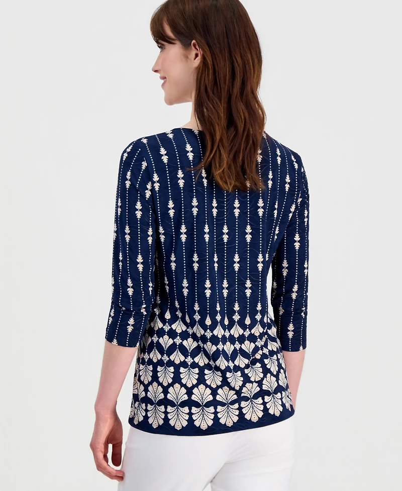 Jm Collection Women's Printed 3/4-Sleeve Scoop-Neck Jacquard Top, Macy's Exclusive