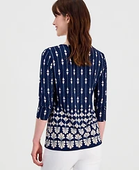 Jm Collection Women's Printed 3/4-Sleeve Scoop-Neck Jacquard Top, Macy's Exclusive
