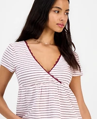 Hippie Rose Juniors' Surplice-Neck Babydoll Top