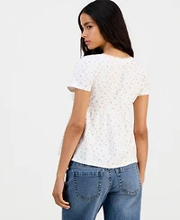 Hippie Rose Juniors' Surplice-Neck Babydoll Top